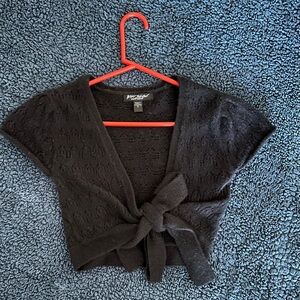 BETSY JOHNSON “S” Black Knit Tie-Front Shrug.